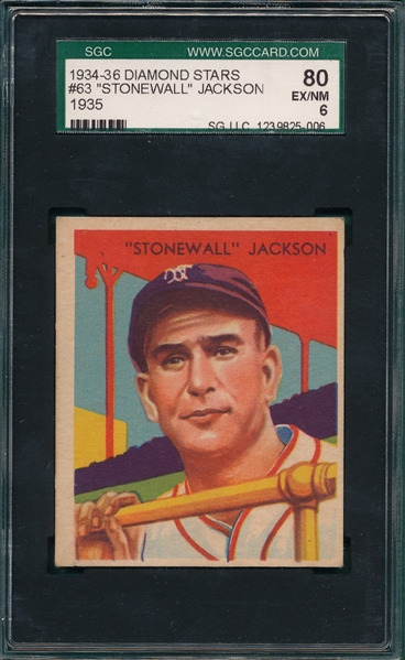 1934-36 Diamond Stars #63 Stonewell Jackson SGC 80