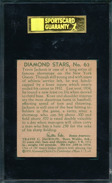 1934-36 Diamond Stars #63 Stonewell Jackson SGC 80