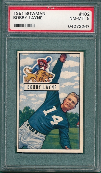 1951 Bowman FB #102 Bobby Layne PSA 8 