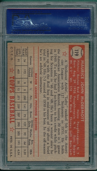 1952 Topps #119 Maurice McDermott PSA 8