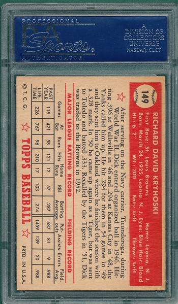 1952 Topps #149 Dick Kryhoski PSA 8