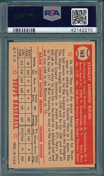 1952 Topps #163 Stan Rojek PSA 8