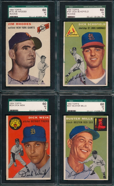 1954 Topps Lot of (12) W/ Rhodes, Rookie SGC 60
