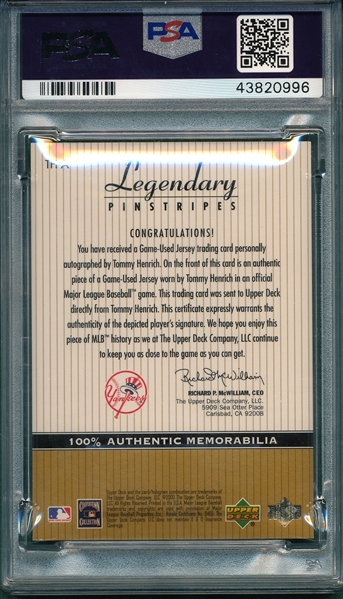 2000 UD Yakee Legends Henrich, Legendary Pinstripes, Autograph, PSA 8
