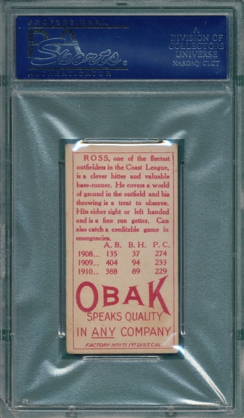 1911 T212-3 Ross Obak Cigarettes PSA 4.5