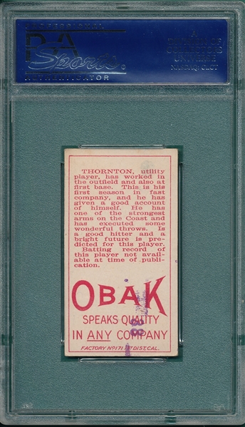 1911 T212-3 Thornton Obak Cigarettes PSA 5