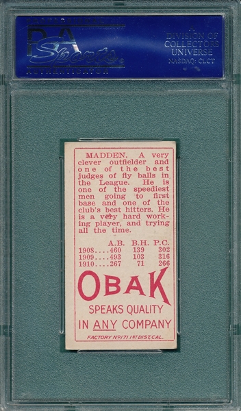 1911 T212-3 Madden Obak Cigarettes PSA 6 *Highest Graded*