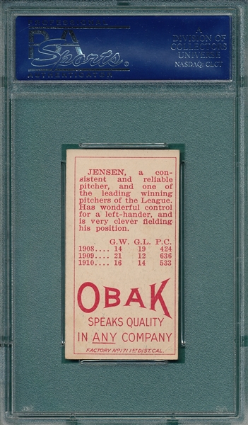 1911 T212-3 Jensen Obak Cigarettes PSA 4