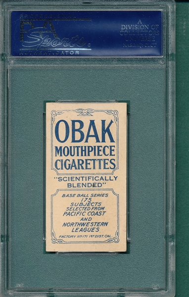 1910 T212-2 Hall, Tacoma, Obak Cigarettes PSA 4