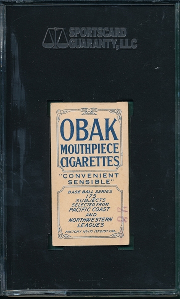 1910 T212-2 Lynch Obak Cigarettes SGC 50 