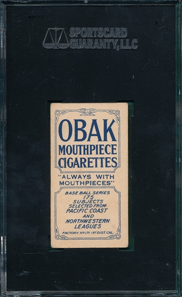 1910 T212-2 Lewis, Vancouver, Obak Cigarettes SGC 60