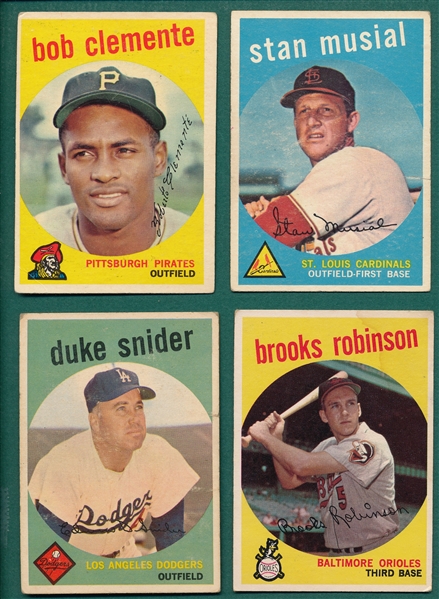 1959 Topps Lot of (4) HOFers W/ Musial & Clemente