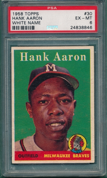1958 Topps #30 Hank Aaron PSA 6 *White Name*