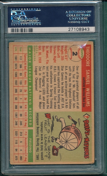 1955 Topps #2 Ted Williams PSA 3.5