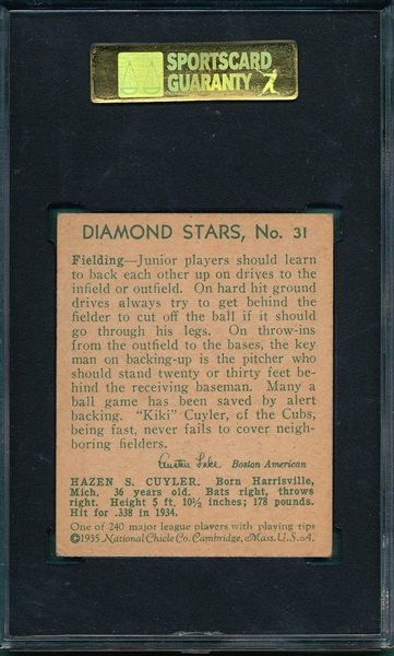 1934-36 Diamond Stars #31 Kiki Cuyler SGC 80