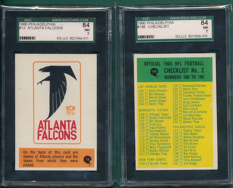 1966 Philadelphia #13 Falcons Logo & #198 Checklist, Lot of (2), SGC 84