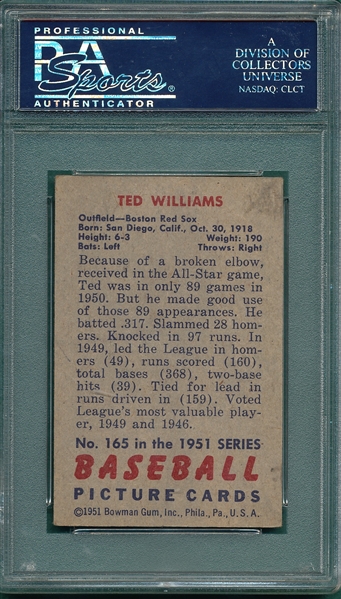 1951 Bowman #165 Ted Williams PSA 4