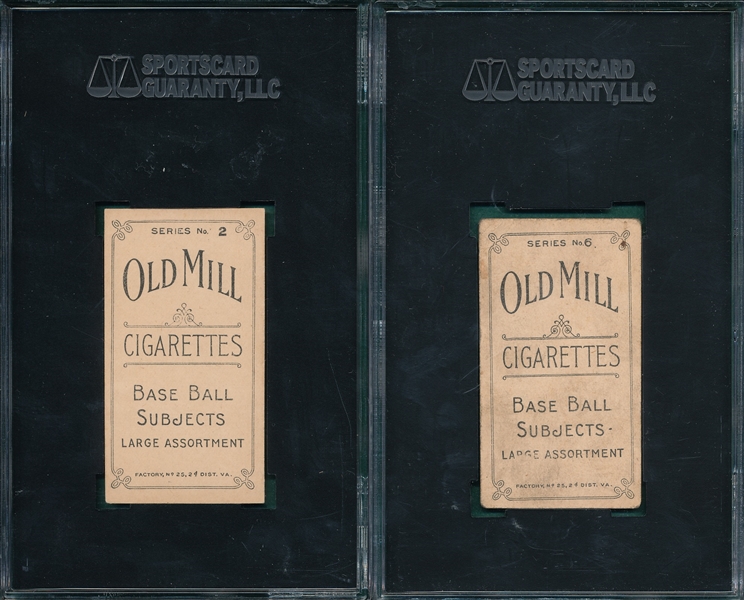1910 T210-2 Eddowes & T210-6 Womble, Old Mill Cigarettes, Lot of (2), SGC Authentic