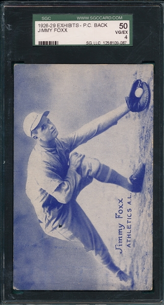 1926-29 Exhibits Jimmy Foxx, Postcard Back, SGC 50 *Rookie*