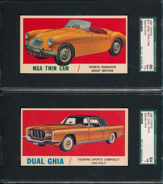 1961 Topps Sports Cars #13 MGA Twin Cam & #42 Dual Ghia, Lot of (2)