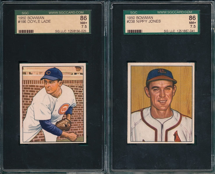 1950 Bowman #196 Lade & #238 Jones, Lot of (2) SGC 86