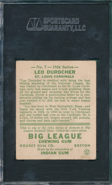 1934 Goudey #7 Leo Durocher SGC 40