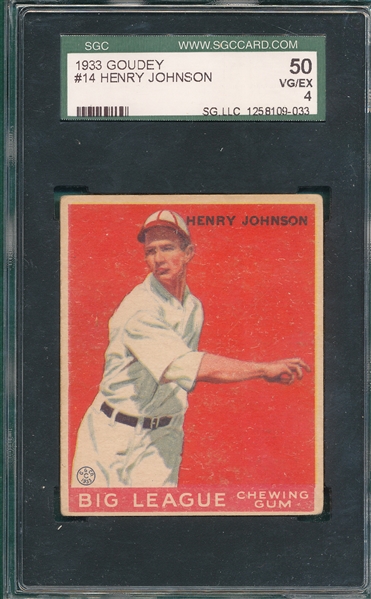 1933 Goudey #14 Henry Johnson SGC 50