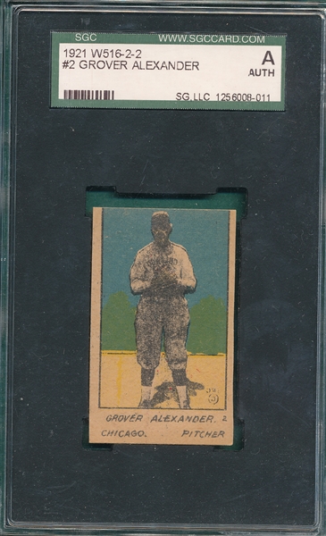 1921 W516-2-2 #2 Grover Alexander SGC Authentic