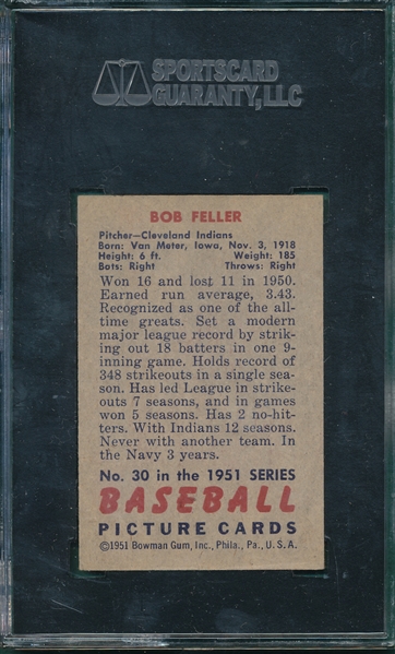 1951 Bowman #30 Bob Feller SGC 60