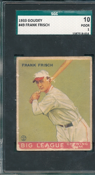 1933 Goudey #49 Frank Frisch SGC 10