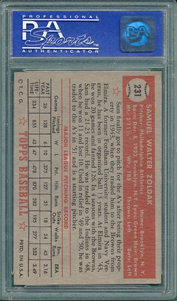 1952 Topps #231 Sam Zoldak PSA 8