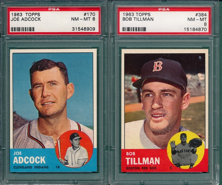 1963 Topps #170 Adcock & #384 Tillman, Lot of (2) PSA 8