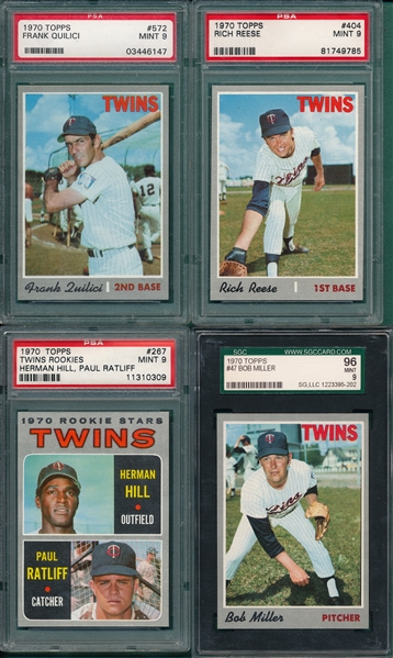 1970 Topps Lot of (4) Twins W/ #572 Quilici PSA 9