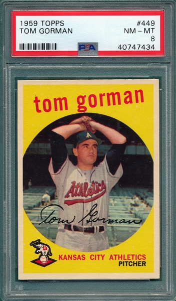 1959 Topps #449 Tom Gorman PSA 8