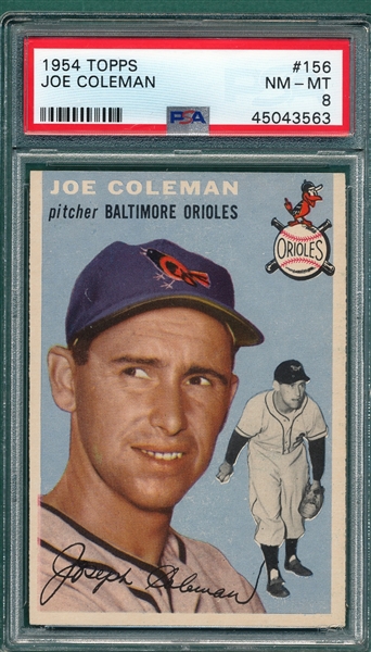 1954 Topps #156 Joe Coleman PSA 8
