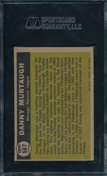 1961 Topps #567 Danny Murtaugh, AS, SGC 96 *Hi #* 