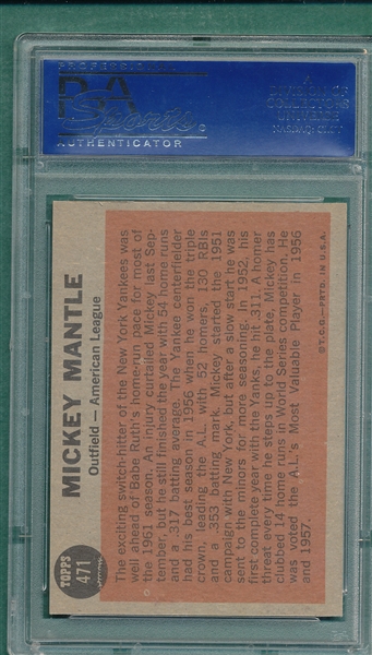 1962 Topps #471 Mickey Mantle, AS, PSA 7