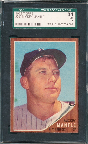 1962 Topps #200 Mickey Mantle SGC 84