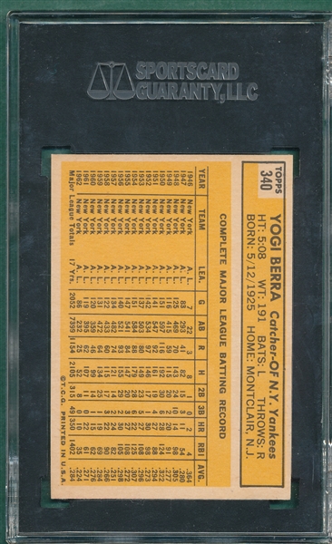 1963 Topps #340 Yogi Berra SGC 88
