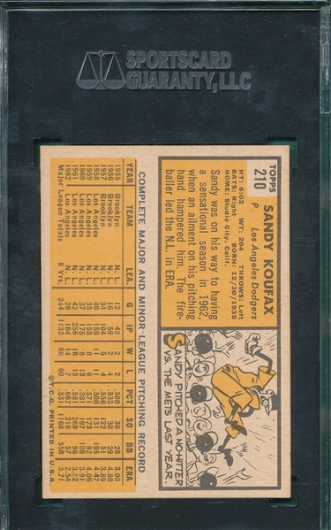 1963 Topps #210 Sandy Koufax SGC 86