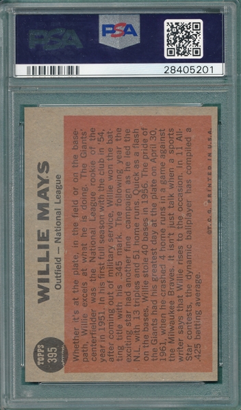 1962 Topps #395 Willie Mays, AS, PSA 8 
