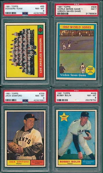 1961 Topps Lot of (4) W/ #86 Dodgers PSA 8