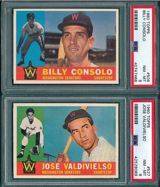 1960 Topps #508 Consolo & #527 Valdivielso, Lot of (2) PSA 8 *Hi #*