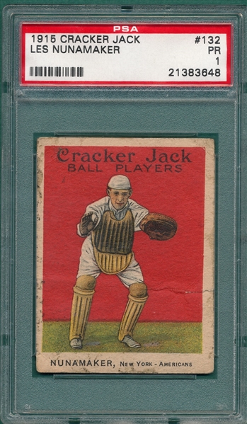 1915 Cracker Jack #132 Les Nunamaker PSA 1