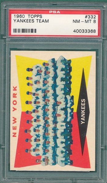 1960 Topps #332 Yankees Team PSA 8