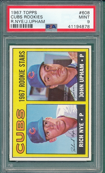 1967 Topps #608 Cubs Rookies, Nye/Upham, PSA 9 *Hi #*