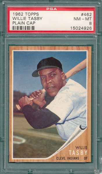 1962 Topps #462 Willie Tasby, Plain Cap, PSA 8