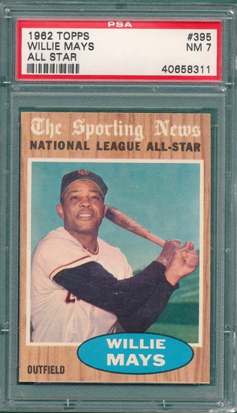 1962 Topps #395 Willie Mays, AS, PSA 7
