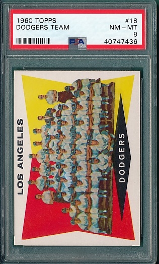 1960 Topps #18 Dodgers Team PSA 8