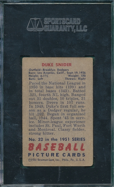1951 Bowman #32 Duke Snider SGC 40